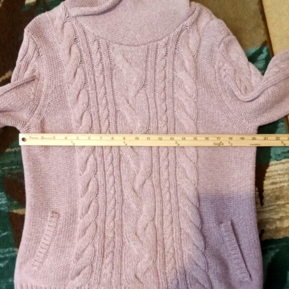 L.L. Bean Vintage Purple Pink Cable Knit Turtleneck Sweater Chunky Womens XL - Picture 7 of 8